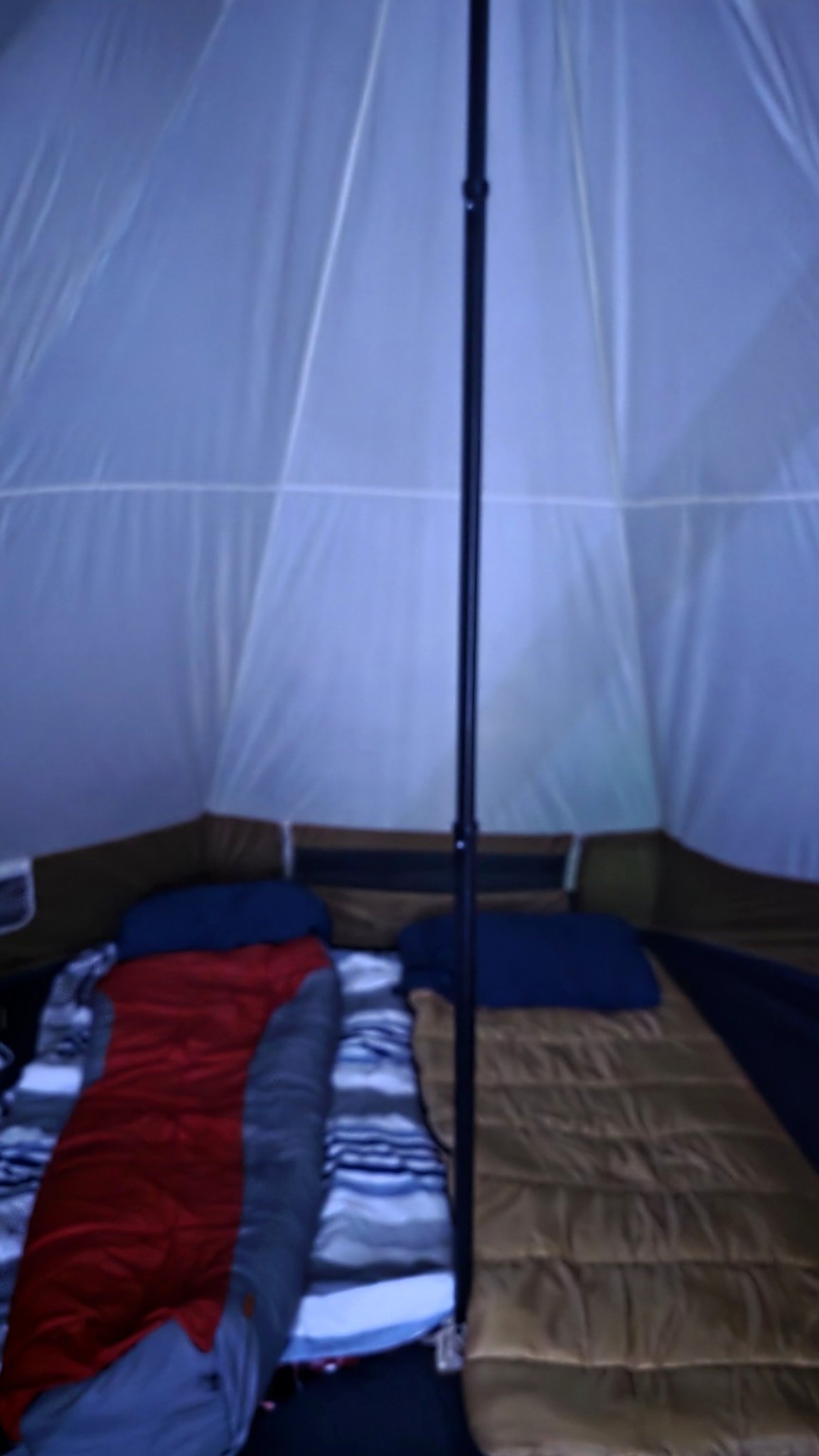 Sleeping setup inside a tent at Lake Louisa State Park